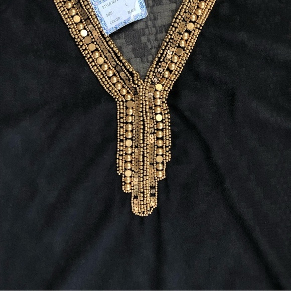 Raviya black sheer swim cover with gold beading detail size large - Picture 4 of 9